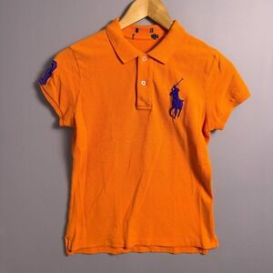 Polo Ralph Lauren Polo Shirt Boys Size Medium 10-12 Mesh Big Pony Orange